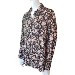 Pleione Black, Tan, & Pink Floral Blouse (S)